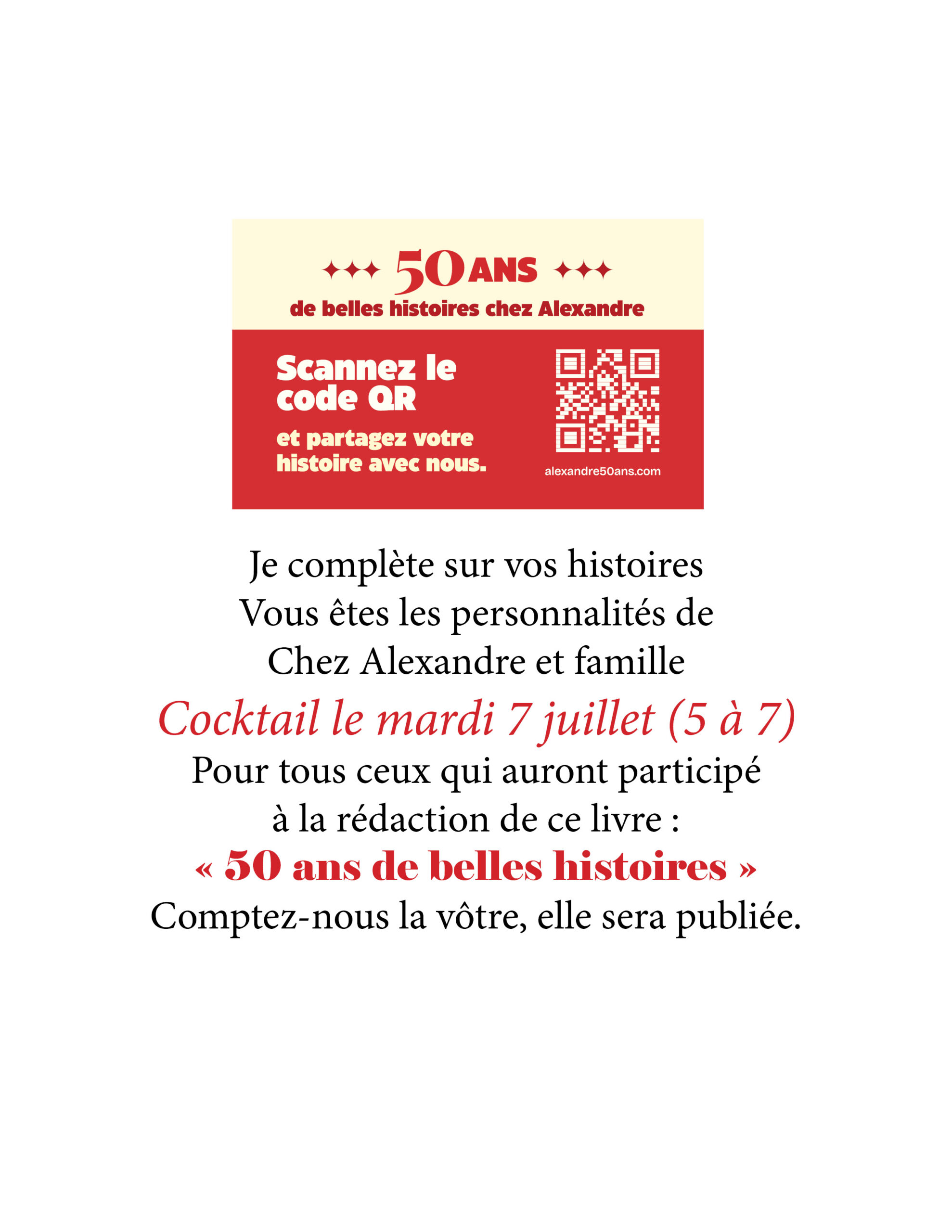 Affiche 50 ans chez Alexandre avec QR code